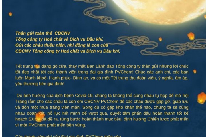Thư Tổng Giám đốc PVChem chúc tết Trung thu 
